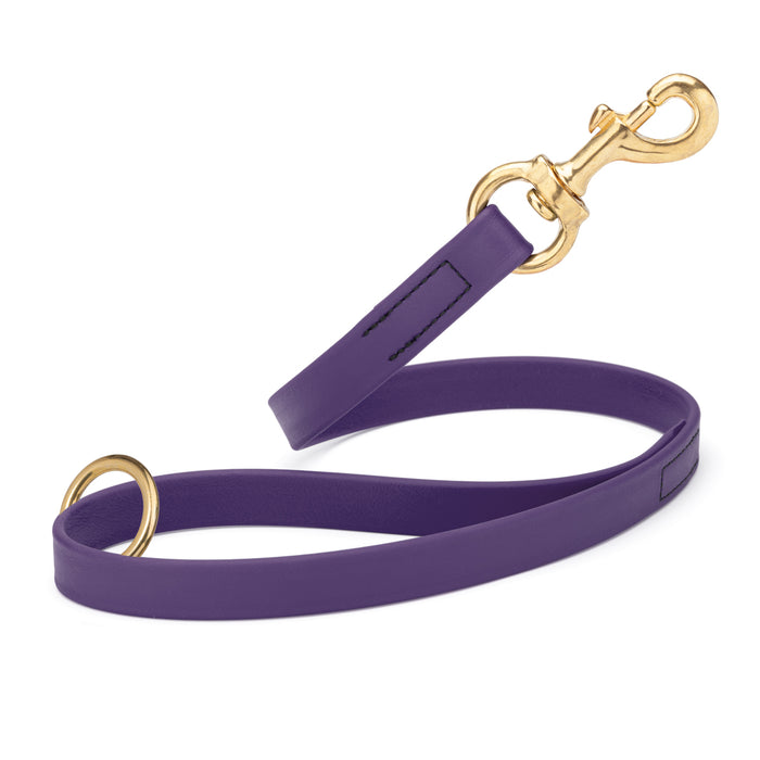 Violet Purple traffic dog leash with brass snap hook and O-ring, made from waterproof Biothane