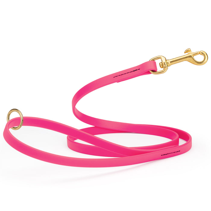 Passionfruit Pink Biothane dog leash with brass hardware, waterproof, 1/2 inches wide