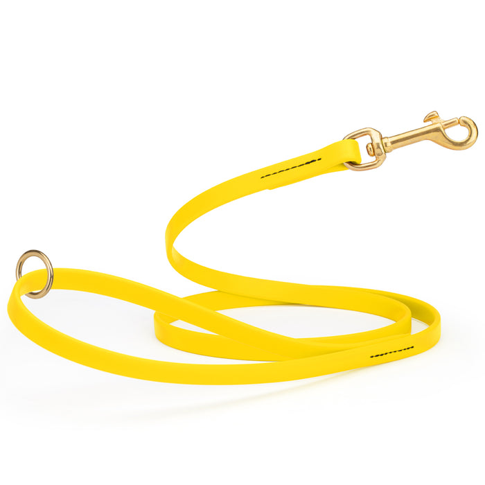 Lemon Yellow Biothane dog leash with brass hardware, waterproof, 1/2 inches wide