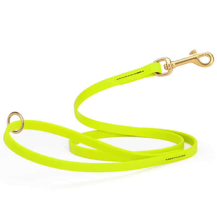 Safety Yellow Biothane dog leash with brass hardware, waterproof, 1/2 inches wide