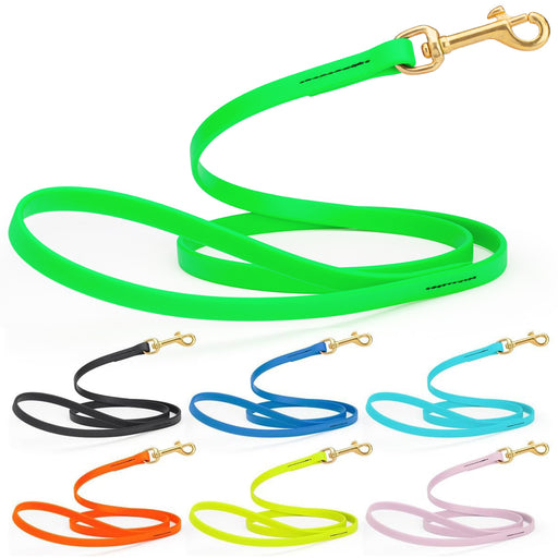 Tropical green leash for dogs with brass clip, 4 feet long, made from waterproof Biothane; black, blue, orange, yellow, pastel and 19 other colors availabe
