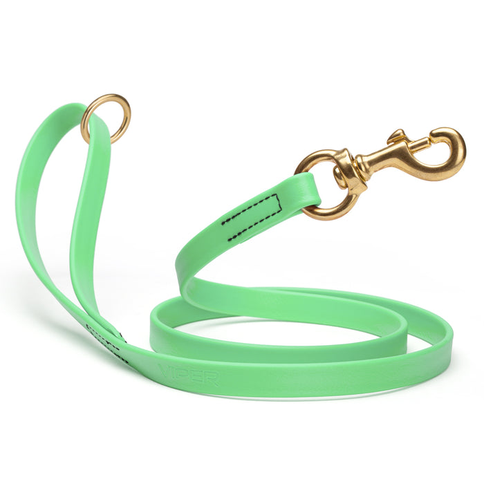 Waterproof dog leash with brass hardware, made from Biothane, 5/8 or 3/4 inches wide, Seafoam Green
