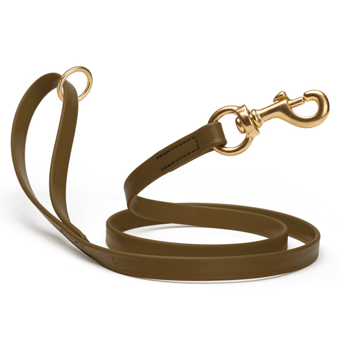 Waterproof dog leash with brass hardware, made from Biothane, 5/8 or 3/4 inches wide, Coyote Brown