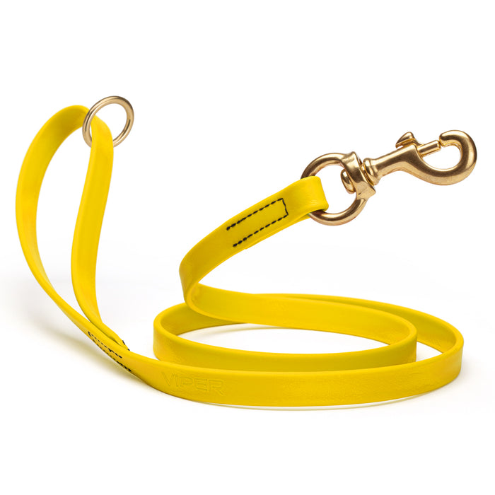 Waterproof dog leash with brass hardware, made from Biothane, 5/8 or 3/4 inches wide, Lemon Yellow