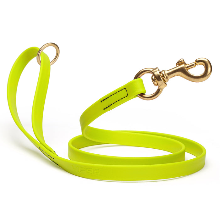 Waterproof dog leash with brass hardware, made from Biothane, 5/8 or 3/4 inches wide, Safety Yellow