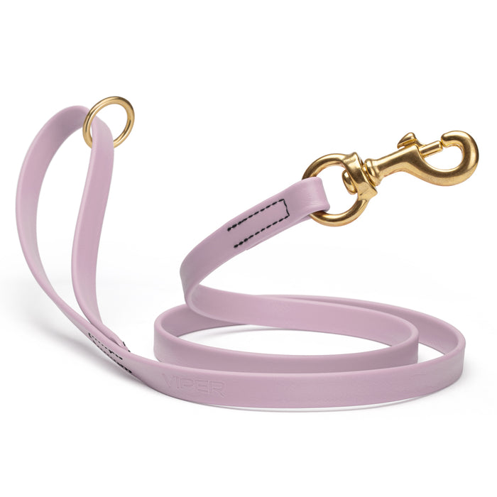 Waterproof dog leash with brass hardware, made from Biothane, 5/8 or 3/4 inches wide, Pastel Purple