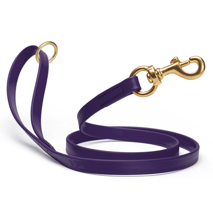 Waterproof dog leash with brass hardware, made from Biothane, 5/8 or 3/4 inches wide, Violet Purple 