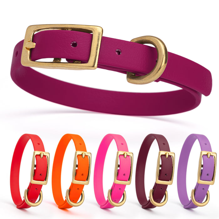 Biothane collar for dogs with brass hardware, waterproof and smell proof, size XS; magenta, red, orange, pink, burgundy, amethyst purple and 20 other color options
