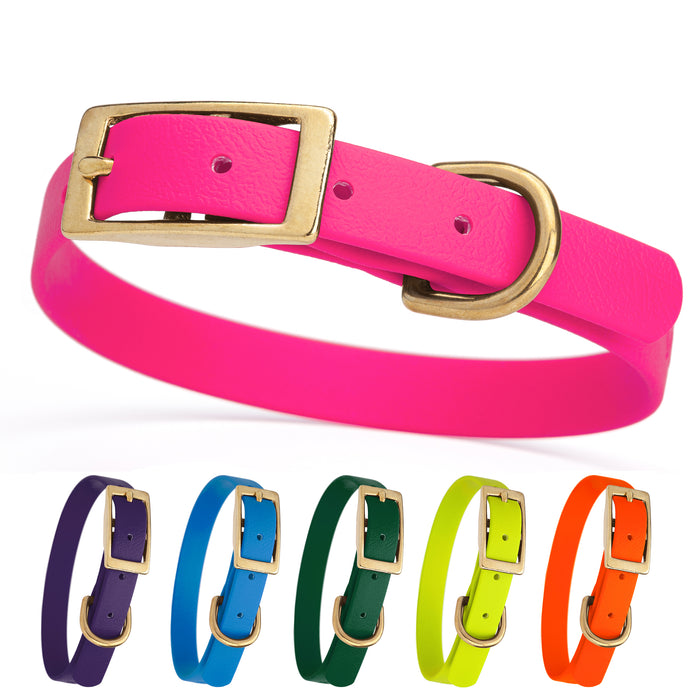 Biothane collar for dogs with brass hardware, waterproof and smell proof, size S: 12 to 15 inches; pink, violet, blue, hunter green, yellow, orange and 20 other color options