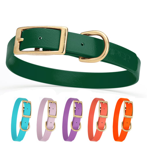 Biothane collar for dogs with brass hardware, waterproof and smell proof, size M: 15 to 18 inches; hunter green, sky blue, pastel, amethyst purple, coral, orange and 20 other color options