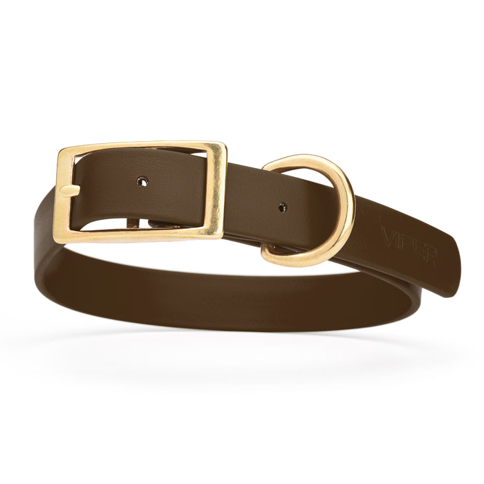 Waterproof Biothane dog collar for large dogs, brass hardware, 1 inch wide, Dark Chocolate Brown