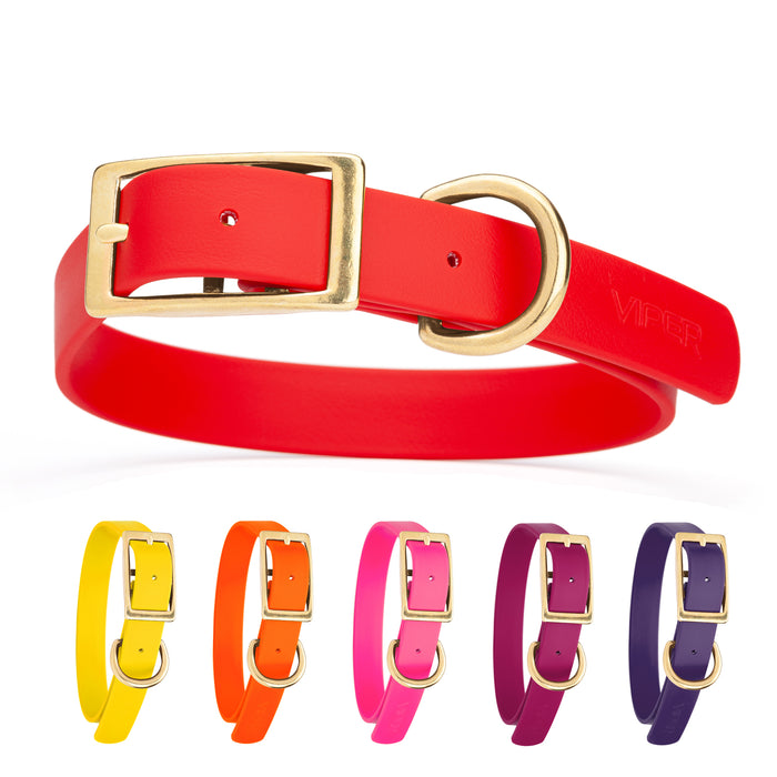 Biothane collars for dogs with brass hardware, waterproof and smell proof, size L: 18 to 22 inches; red, yellow, orange, pink, magenta, violet and 20 other color options 