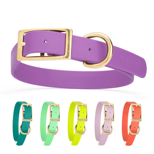Biothane collar for dogs with brass hardware, waterproof and smell proof, size XL: 22 to 25 inches; amethyst purple, aqua blue, seafoam green yellow, pastel, coral and 20 other color options
