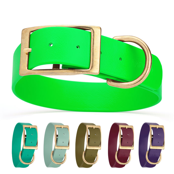 Biothane collars for dogs with brass hardware, waterproof and smell proof, 1.5 in wide, size XXL: 24 to 28 inches; green, teal, sage, olive, burgundy, violet and 20 other color options
