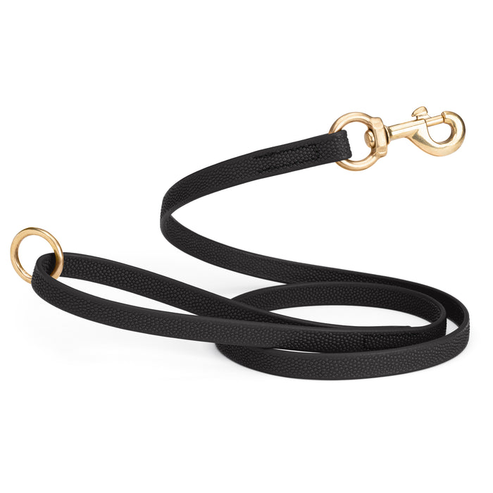 Black Biothane dog leash with pebbled coating, brass clip and O-ring, 5-foot long