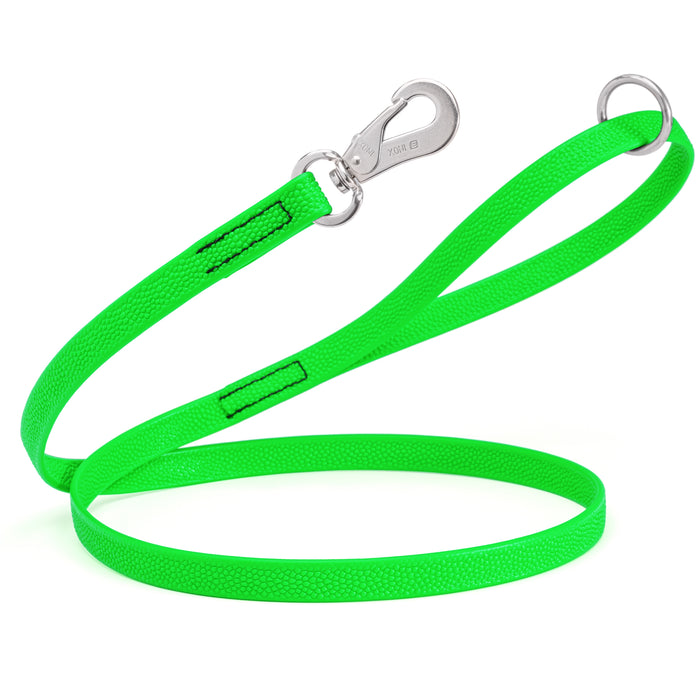 Tropical Green Biothane dog leash with pebbled texture, stainless steel Sprenger hook, and O-ring, 4 ft or 6 ft long