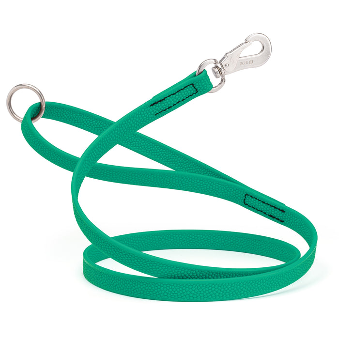 Teal dog leash with Sprenger hook and O-ring, made from waterproof Biothane with Pebble Grip coating. Long line 10 ft, 15 ft, 20 ft, or 33 ft