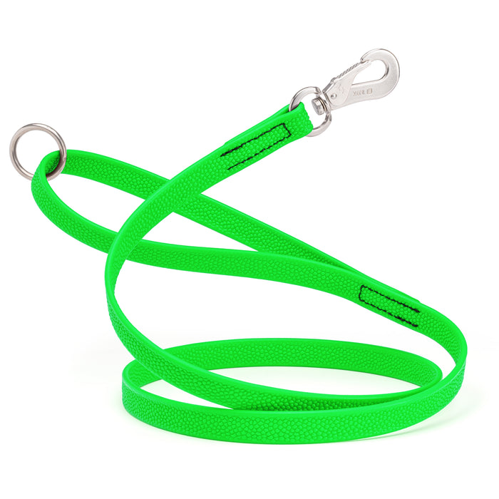 Tropical Green dog leash with Sprenger hook and O-ring, made from waterproof Biothane with Pebble Grip coating. Long line 10 ft, 15 ft, 20 ft, or 33 ft