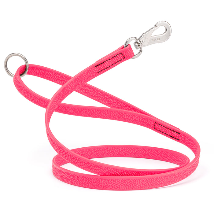 Hot Pink dog leash with Sprenger hook and O-ring, made from waterproof Biothane with Pebble Grip coating. Long line 10 ft, 15 ft, 20 ft, or 33 ft