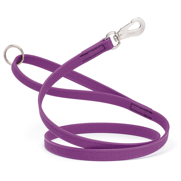 Grape Purple dog leash with Sprenger hook and O-ring, made from waterproof Biothane with Pebble Grip coating. Long line 10 ft, 15 ft, 20 ft, or 33 ft