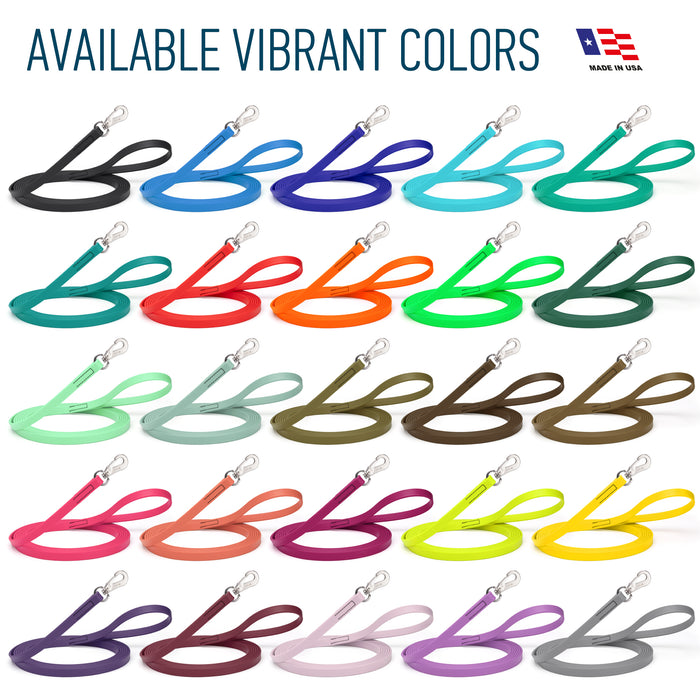 10 ft and 15 ft long line dog leads are available in 25 colors