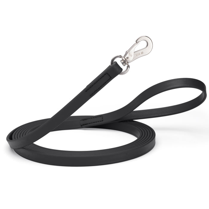 10ft or 15 ft Black Biothane dog leash with stainless steel hook, 5/8 inch wide