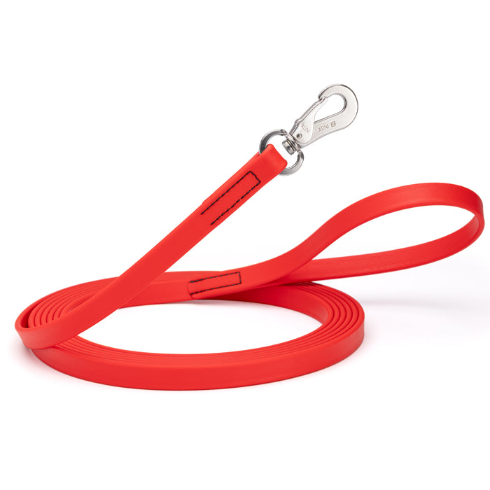 10ft or 15ft Cherry Red Biothane dog leash with stainless steel hook, 5/8 inch wide