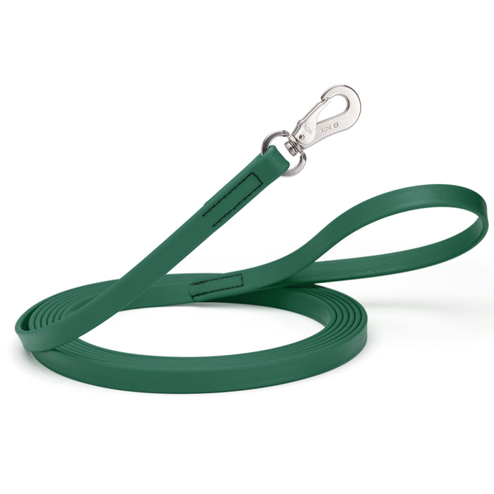 10ft or 15ft Hunter Green Biothane dog leash with stainless steel hook, 5/8 inch wide