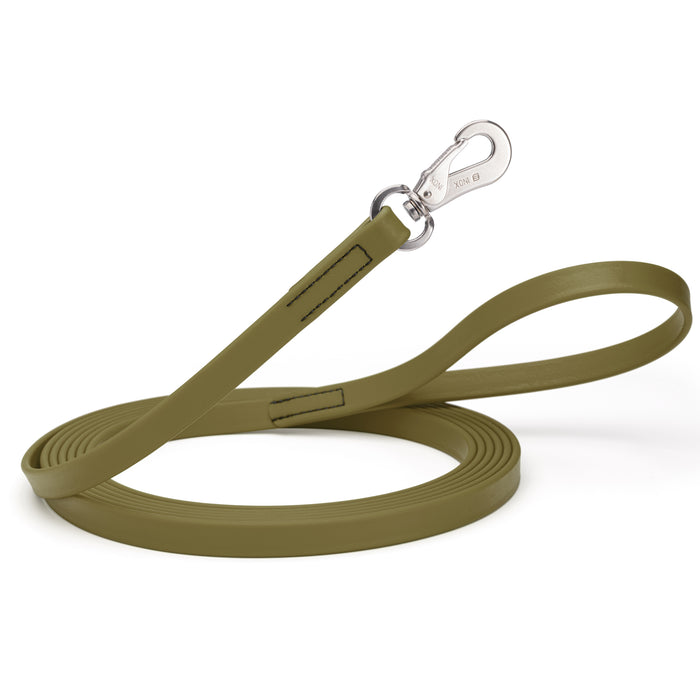 10ft or 15ft Olive Drab Green Biothane dog leash with stainless steel hook, 5/8 inch wide