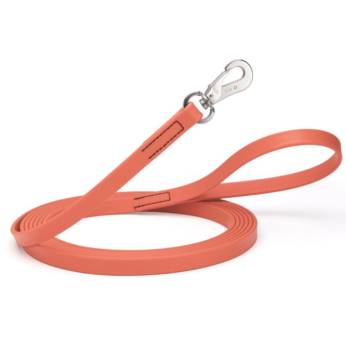 10ft or 15ft Coral Biothane dog leash with stainless steel hook, 5/8 inch wide
