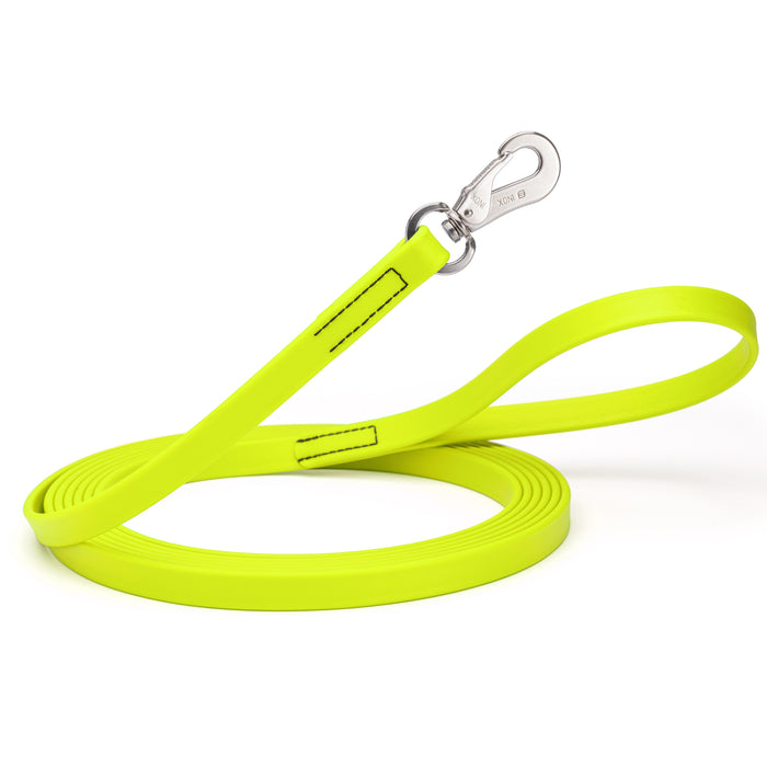 10ft or 15ft Safety Yellow Biothane dog leash with stainless steel hook, 5/8 inch wide