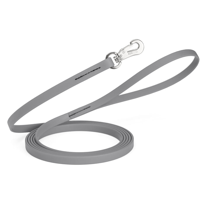 20 ft, 33 ft Biothane dog leash with silver Sprenger hook, 1/2 inch wide, Battleship Gray
