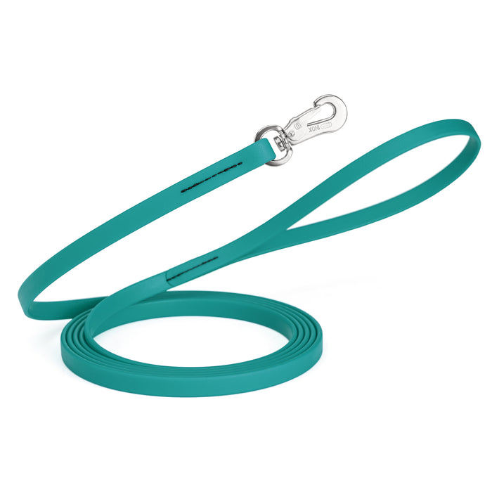 20 ft, 33 ft Biothane dog leash with silver Sprenger hook, 1/2 inch wide, Blue Aqua