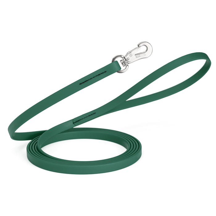 20 ft, 33 ft Biothane dog leash with silver Sprenger hook, 1/2 inch wide, Hunter Green