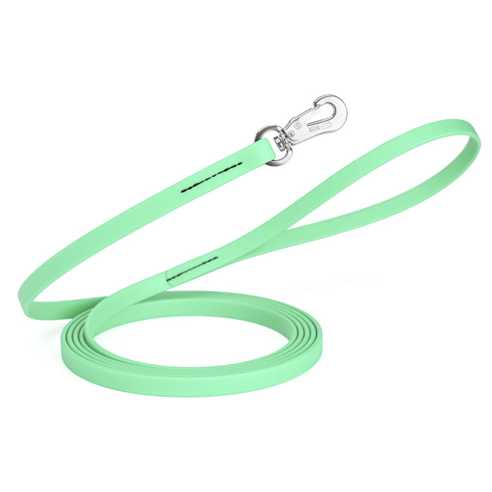 20 ft, 33 ft Biothane dog leash with silver Sprenger hook, 1/2 inch wide, Seafoam Green