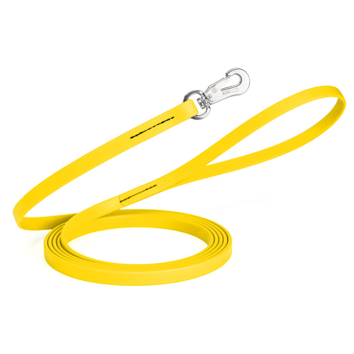 20 ft, 33 ft Biothane dog leash with silver Sprenger hook, 1/2 inch wide, Lemon Yellow
