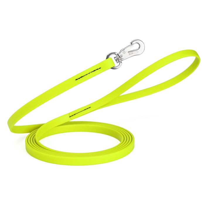 20 ft, 33 ft Biothane dog leash with silver Sprenger hook, 1/2 inch wide, Safety Yellow