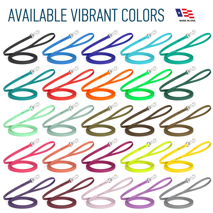20ft and 33ft long line dog leashes are available in 25 colors