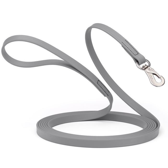 Long Line dog leash with Sprenger hook, 5/8 inch or 3/4 inch widths to choose from, Battleship Gray Biothane