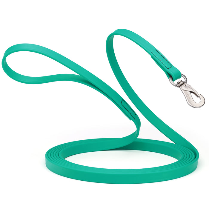 Long Line dog leash with Sprenger hook, 5/8 inch or 3/4 inch widths to choose from, Teal Biothane