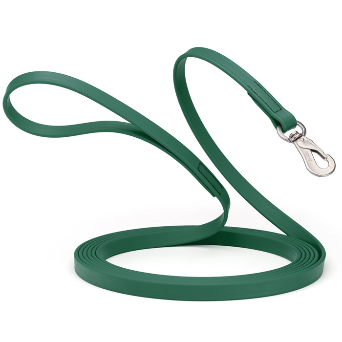 Long Line dog leash with Sprenger hook, 5/8 inch or 3/4 inch widths to choose from, Hunter Green Biothane