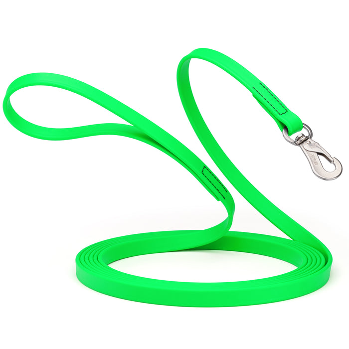 Long Line dog leash with Sprenger hook, 5/8 inch or 3/4 inch widths to choose from, Tropical Green Biothane