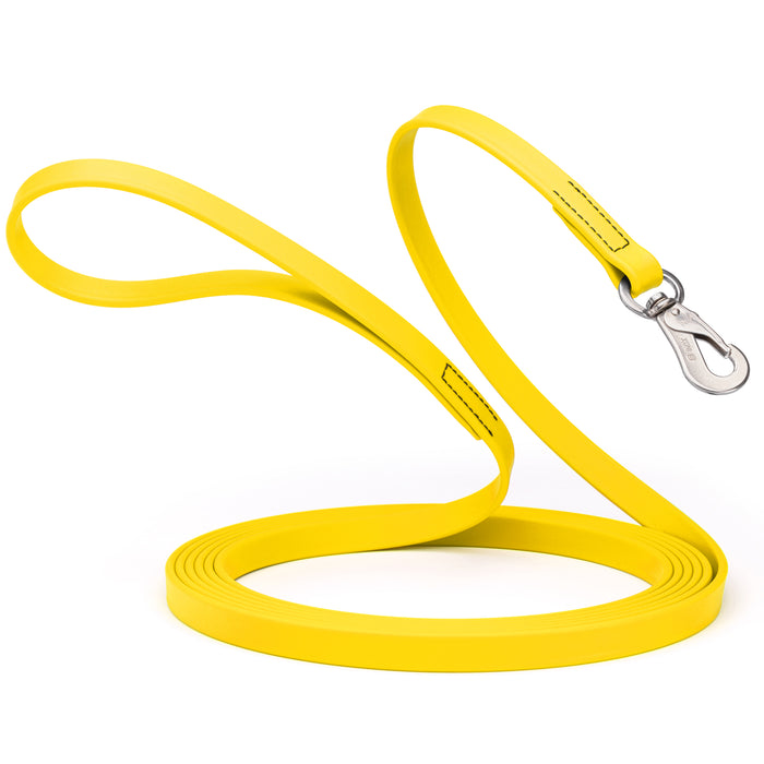 Long Line dog leash with Sprenger hook, 5/8 inch or 3/4 inch widths to choose from, Lemon Yellow Biothane