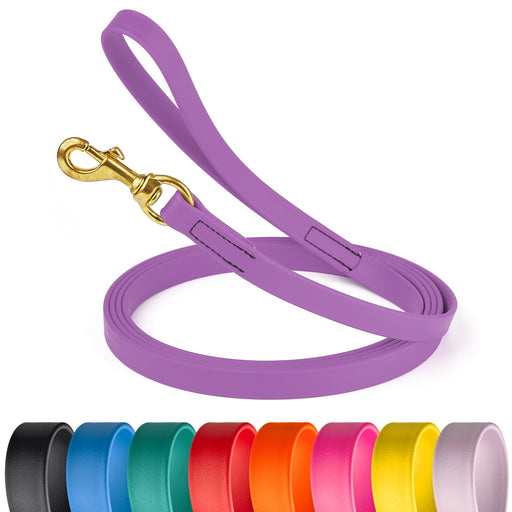 Amethyst purple leash for dogs with brass hardware, 33 feet long, made from waterproof Biothane; black, blue, teal, red, orange, pink, yellow, pastel and 16 other colors availabe