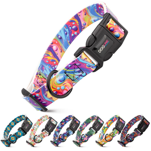 Biothane collar for dogs with printed design and quick release buckle, waterproof and smell-proof, 39 different patterns