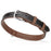 Black and brown leather dog collar with metal buckle and D-ring, 1 inch wide