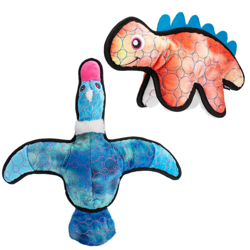 durable duck and durable dino dog toy with reinforced stitching and squeaker