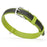 Lime green and black leather collar with metal hardware, width 3/4 inch