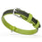 Flat black and green leather dog collar with metal buckle and D-ring, 5/8 inch wide
