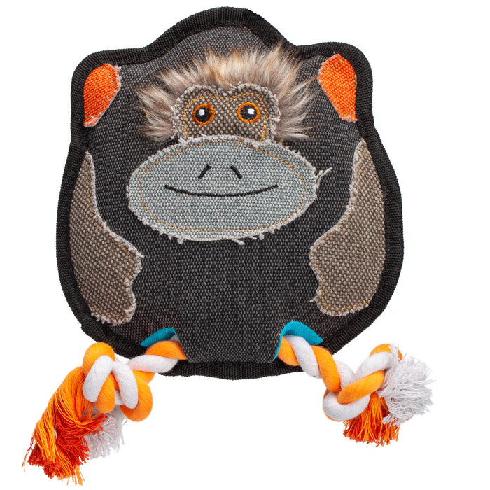 Monkey durable dog toy with a squeaker